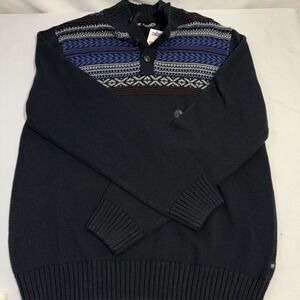 NEW Chaps Blue Coloured Cable 1/4 Button‎ Crew Neck Knit Sweater Size M